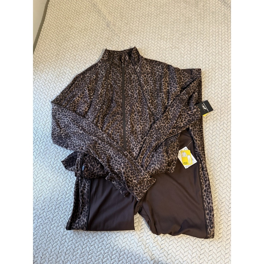 Pro Player Brown Leopard Print Set With Zip Jacket  And Leggings Size XL